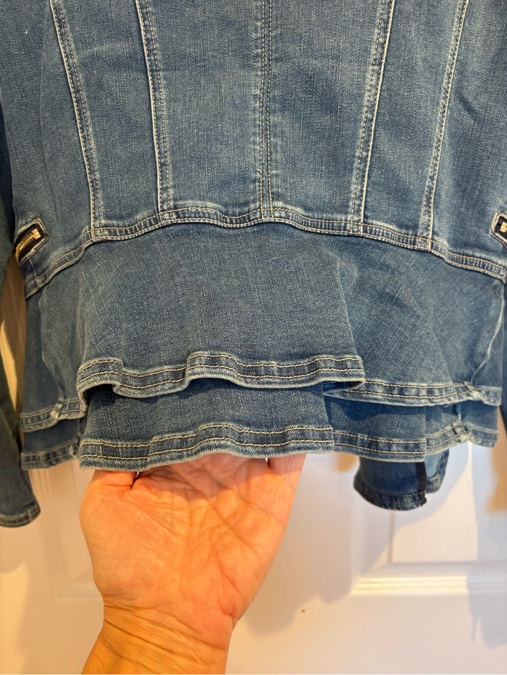 White House Black Market Women's Denim Zip Jacket with Peplum style back- Blue - Picture 6 of 10